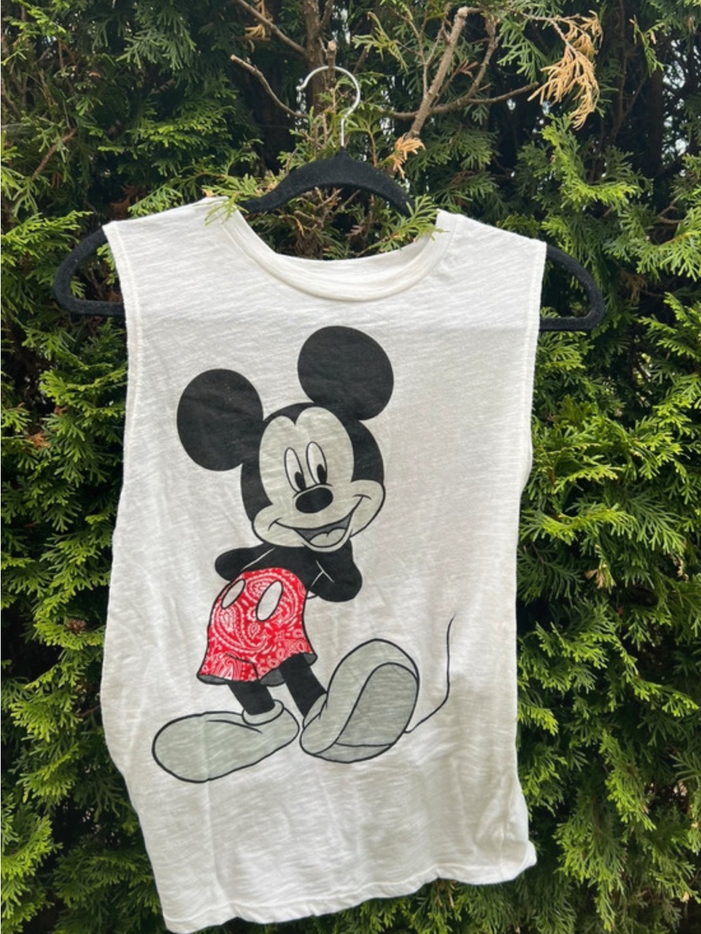 Disney White Tank Top with Black Mickey and Red Bandana Shorts